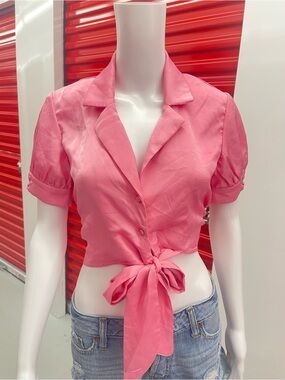 Sans Souci Pink Tie-Front Cropped Blouse